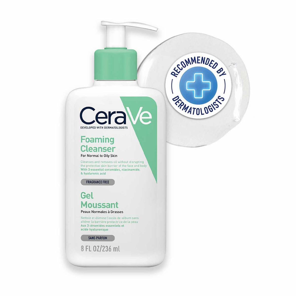 CeraVe Foaming Cleanser for Normal to Oily Skin with Ceramides & Hyaluronic Acid 236ml