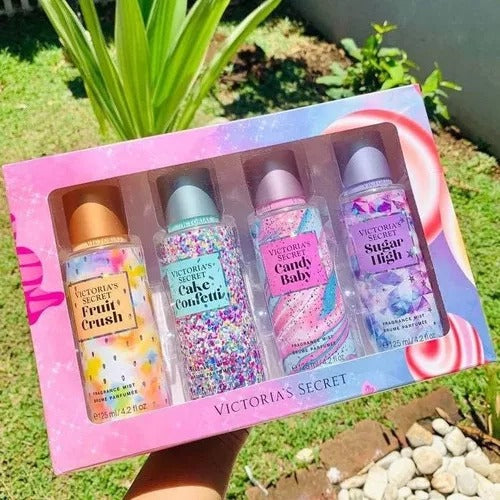 Victoria’s Secret Fruit Crush, Cake Confetti, Candy Baby & Sugar High Body Mist Gift Set (4 pcs)