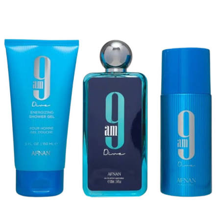 Afnan 9AM Dive Perfume Gift Set for Men with Shower Gel & Perfume Spray